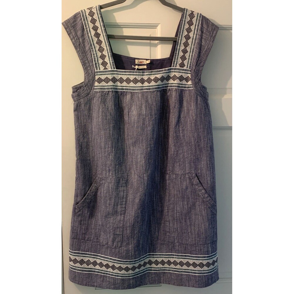 Faherty dress Hailee navy blue jacquard square neck small cap sleeve organic
